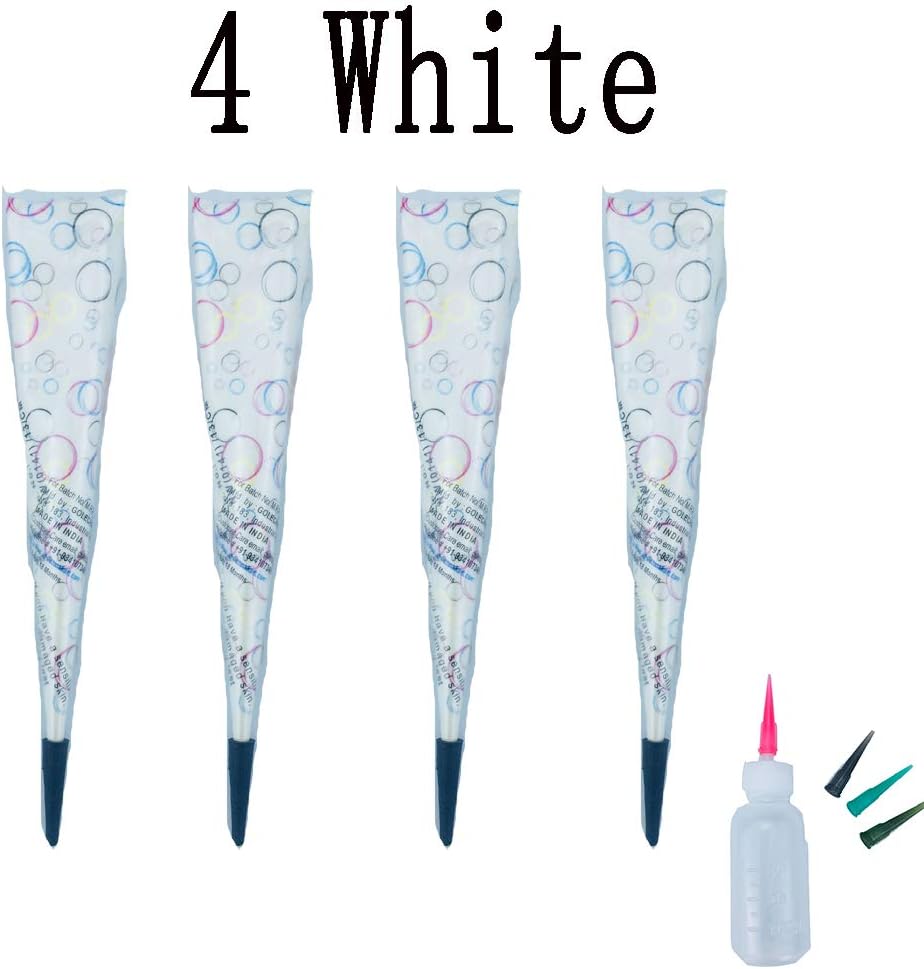 Ship from USA Temporary Tattoo Cones, 4PC Paste Cones Body Art Painting Drawing (4 White)，1Pcs Bottle, 4Pcs Nozzles