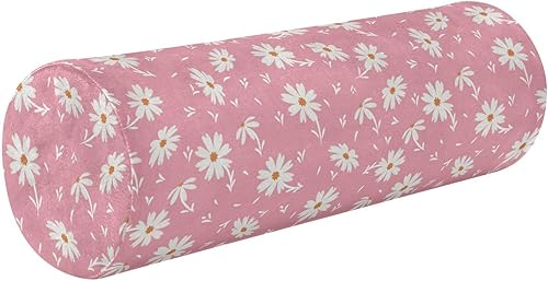 Chamomile Daisy Flowers Decorative Bolster Pillows for Sofa Round Neck Roll Pillow Round Pillows for Couch Roller Massage Bed Bed Support