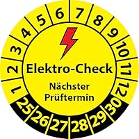 Prüfplakette Elektro-Check Nächster Prüftermin, Vinylfolie, Elektro Prüfaufkleber, Prüfetikett, Plakette E-Check (20 mm Ø, 100)