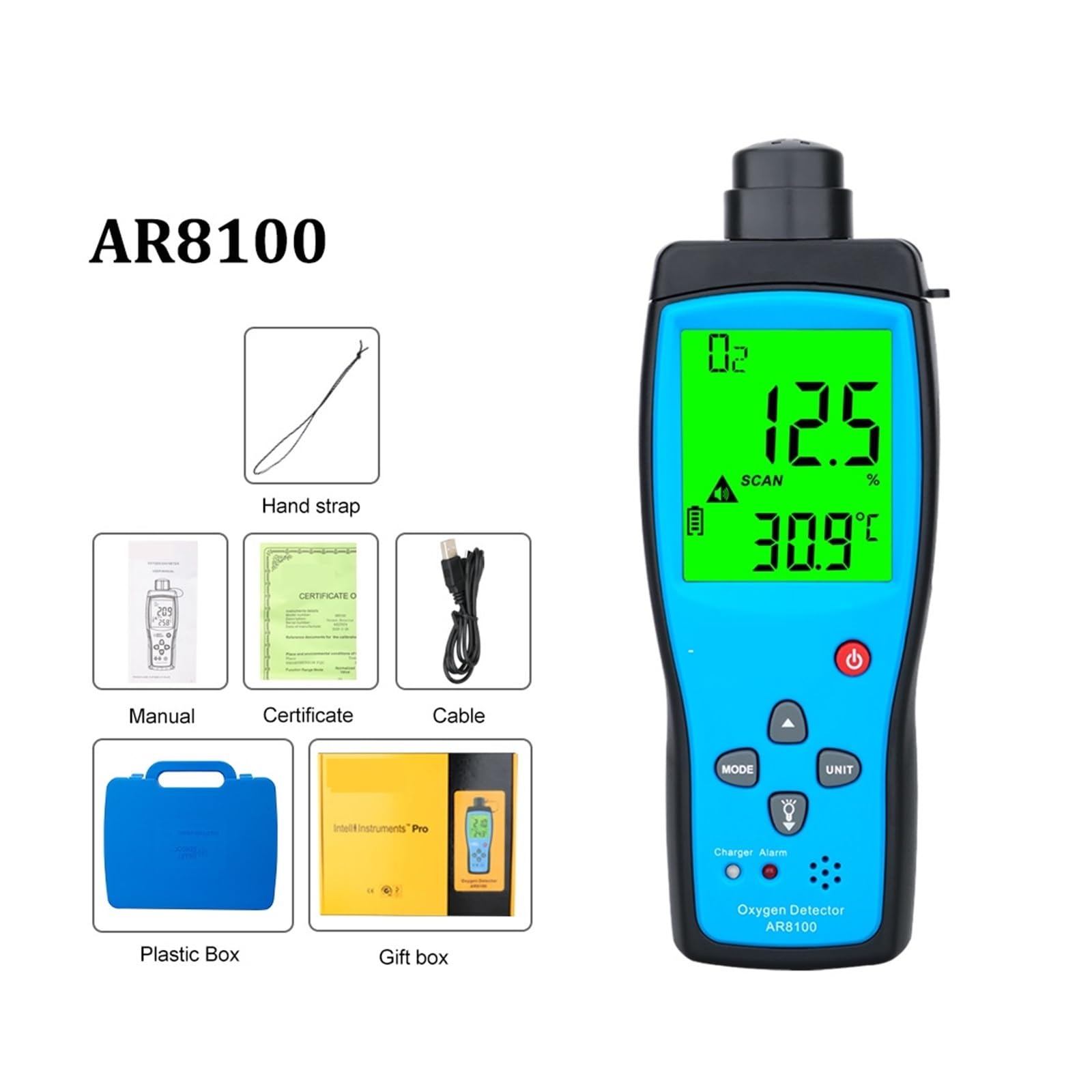 Digitales Serstoffmessrät O2-Gasdetektor mit Ton- und Lichtalarm, Gasmonitor, Luftqualitätsmessrät mit Temperatur-LCD-Anzei Breites Anwendungsgebiet(AR8100)