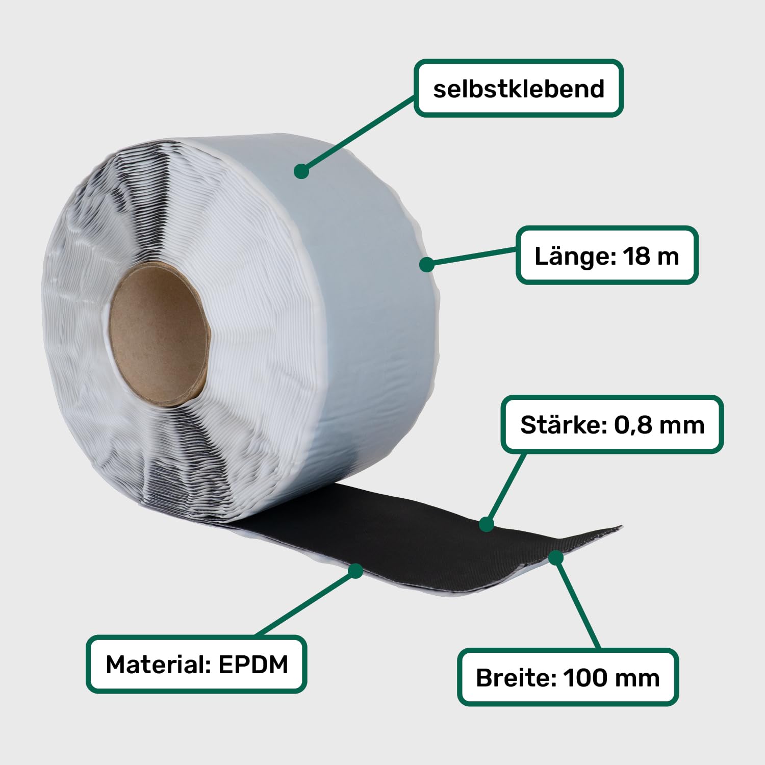 SILISTO®Easy EPDM-Dichtungsband 100mm x 18m Selbstklebend mit Glasfasergewebe verstärkt 0,8mm - Zur Abdichtung von Terrassen, Balkonen, Dächern uvm.