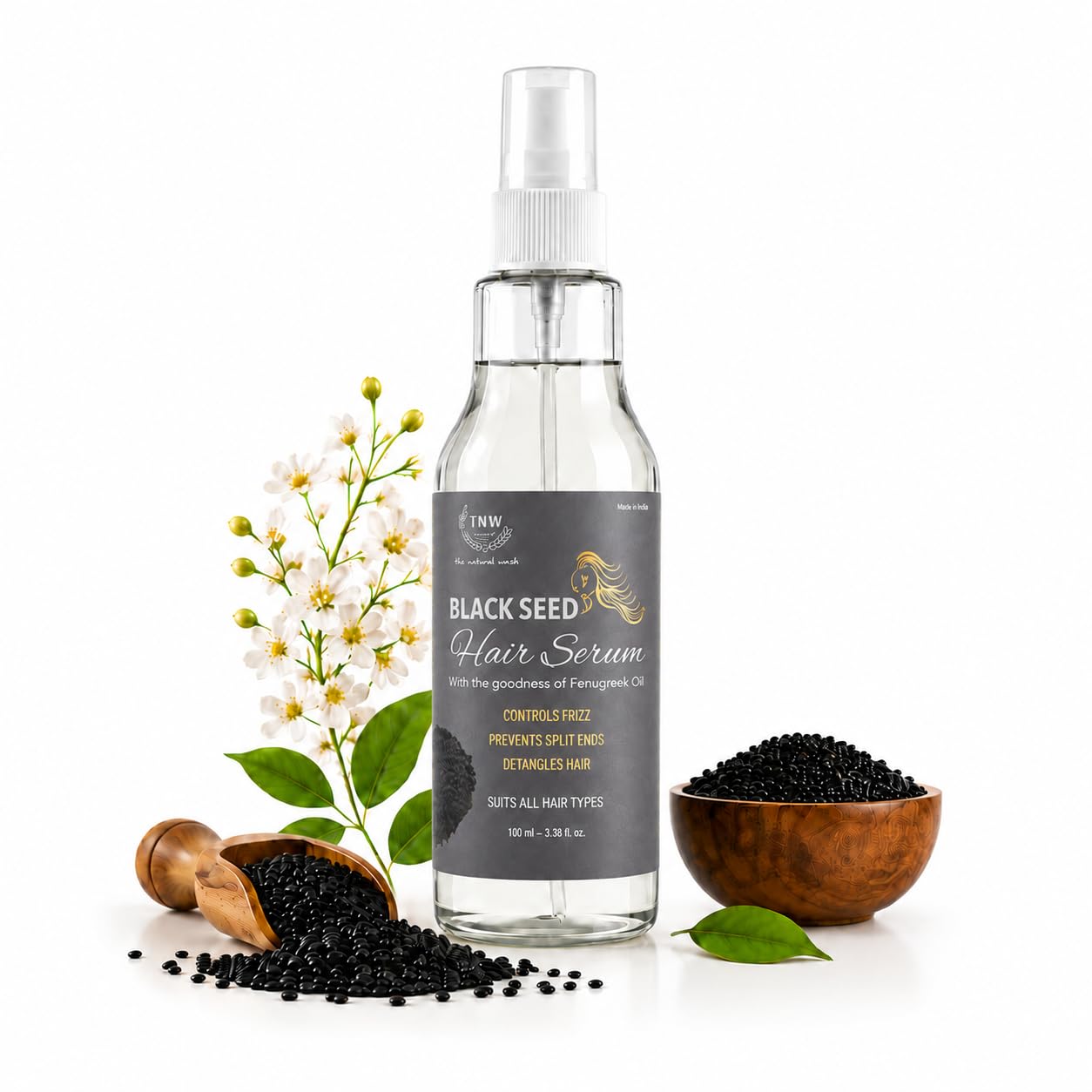 TNW-The Natural Wash Black Seed Hair Serum forDry & Frizzy Hair | Gives Smooth Silky Touch & Instant Shine And Softness Enriched with Fenugreek & Essential Oils 100ml (Serum)-picture-47