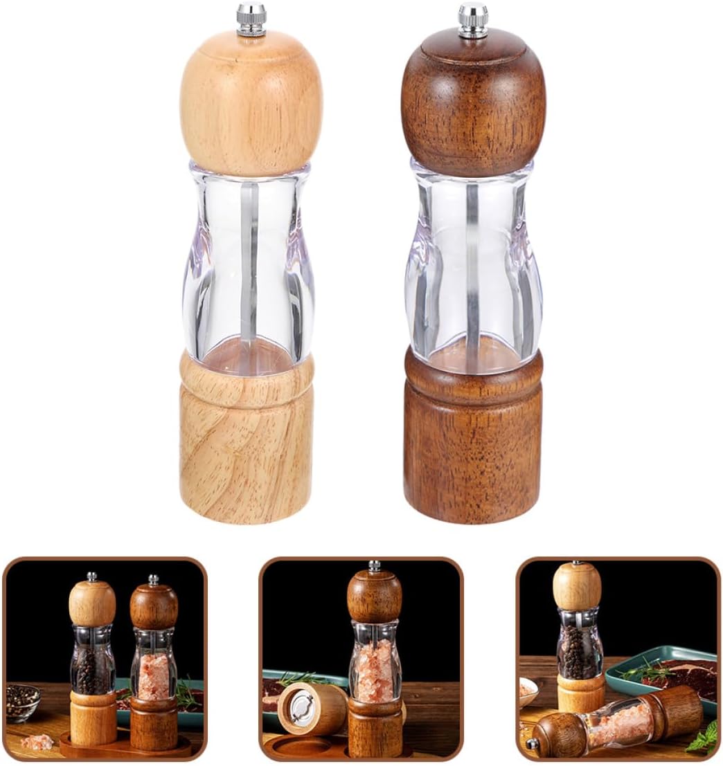 Refillable Manual Pepper and Salt Grinder Set, Handheld Kitchen Spice Mills with Vintage and Natural Color, Adjustable Coarseness for Home Seasoning and Cooking