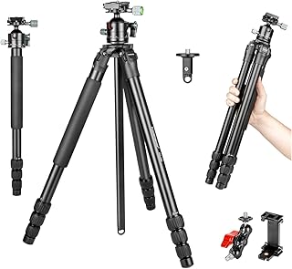 Koolehaoda Camera Tripod 62in /3 lbs,Compact Lightweight Aluminum Travel Tripod Monopod Kit with 36mm Low Profile Ball Head and Short Center Column for DSLR Camera,Load up to 33lbs/15kg