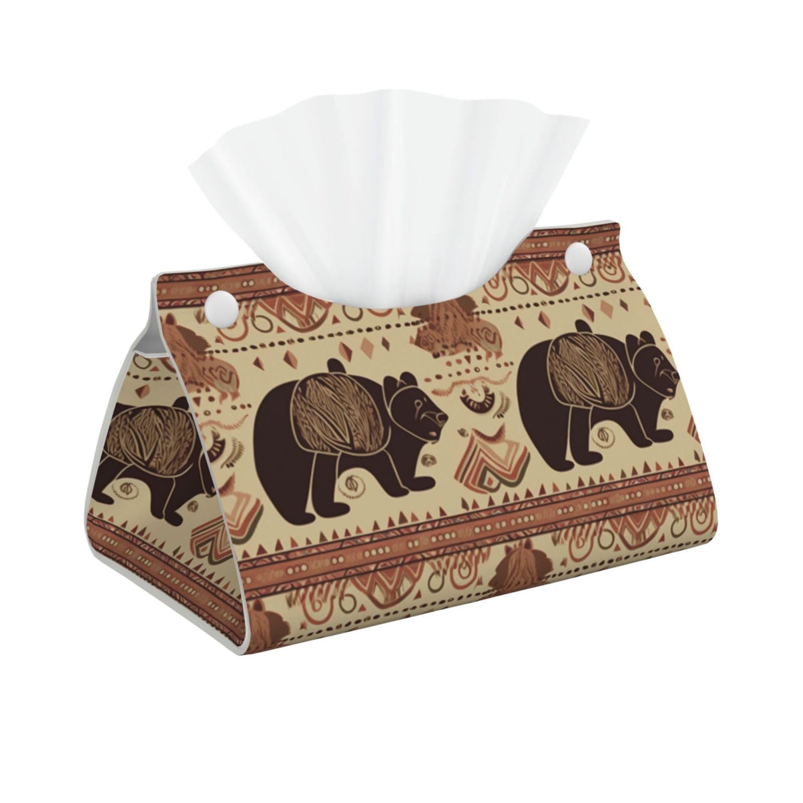 Bear Print Tissue Box Cover Foldable Tissue Storage Box Leather Tissue Cube Box Holder for Living Room Bedroom Office Car Home Decor