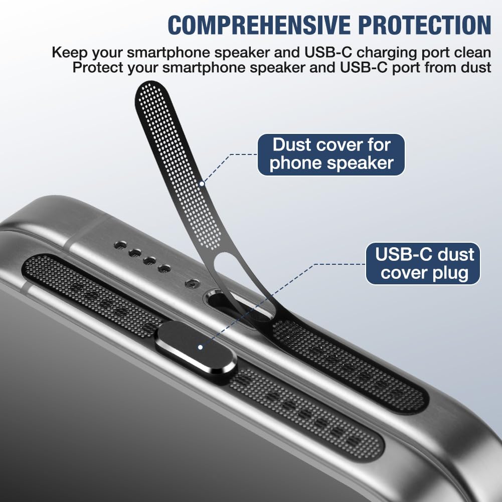 AXFEE Zatyczki przeciwpyłowe USB C, 24 szt., zestaw do czyszczenia portów telefonicznych, osłona przeciwpyłowa typu C, z szczotką do czyszczenia, pyłoszczelne naklejki z siatki, osłona portu USB C do