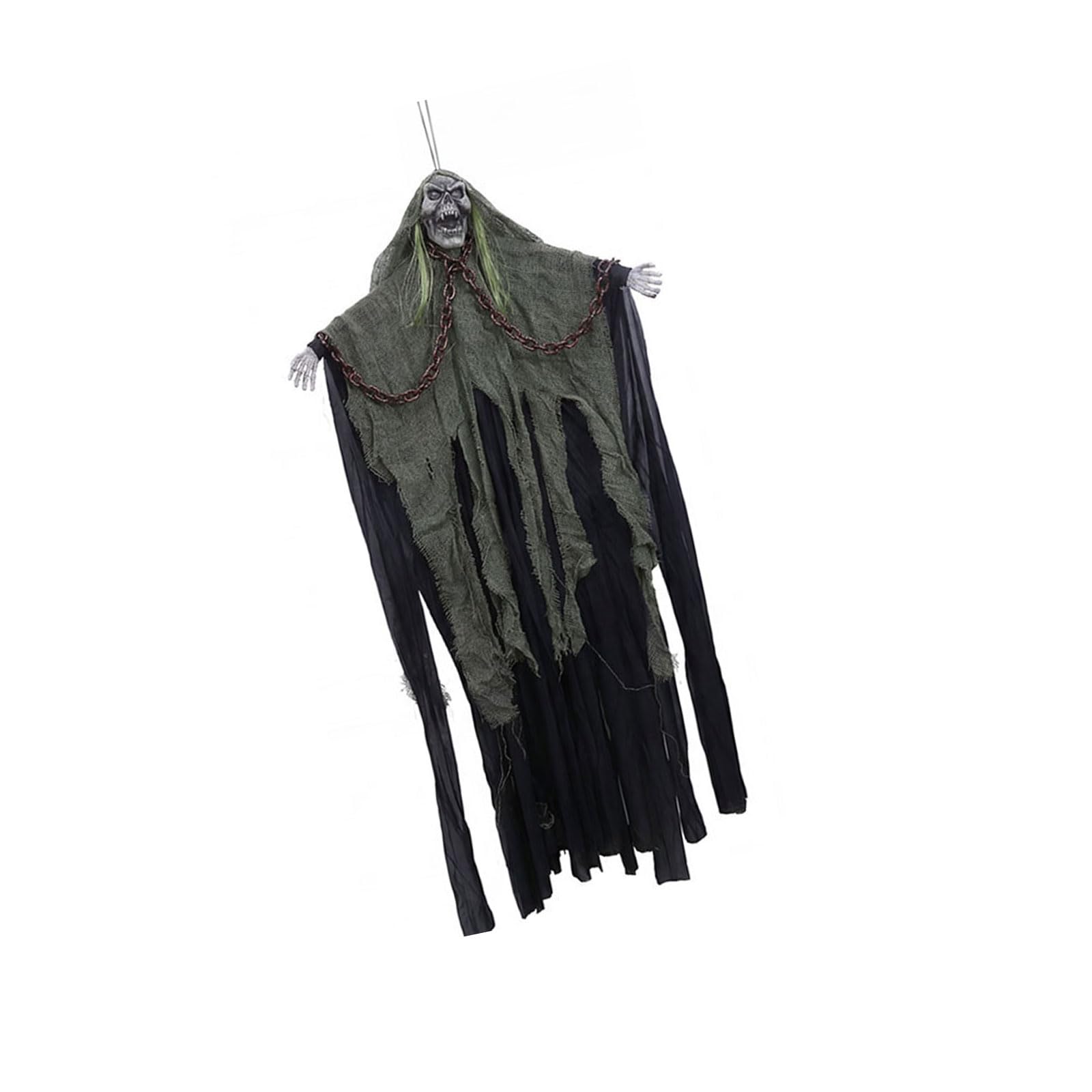 Whoasyst Terrifying Sound Responsive Glow in Dark Skeleton Specter Hanging Props Halloween Party Supply for Halloween Voice Activated Glowing Skeleton Specter