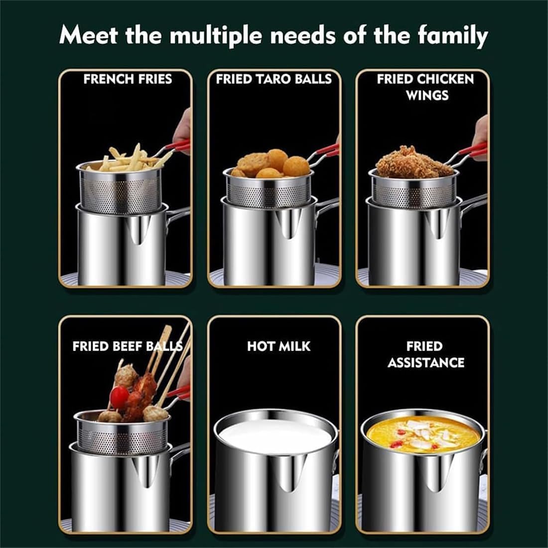 Set Mini Friggitrice Profonda Personale, Pentola Filtro Olio (#B) | Pentola Multifunzionale in Acciaio Inox 304 Cestino Filtro, Pentola Compatta con Coperchio per Cucina, Friggere, Cucinare