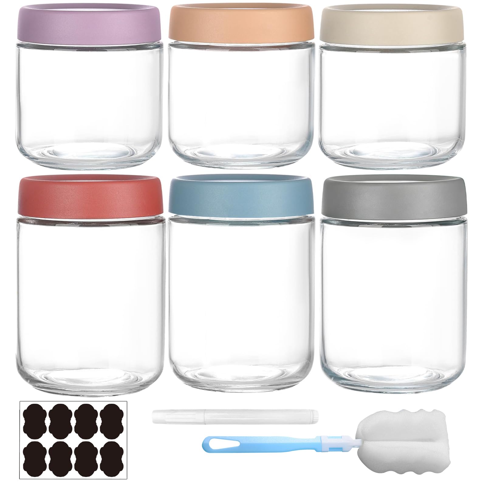 Clear Glass Jar with Screw Lid Leakproof Overnight Oats Container 6 Pack 300ml/500ml Wide mouth Mason Salad jars Reusable Food Jars Cereal Milk Vegetable Jam Protein Porridge Clear Storage Containers