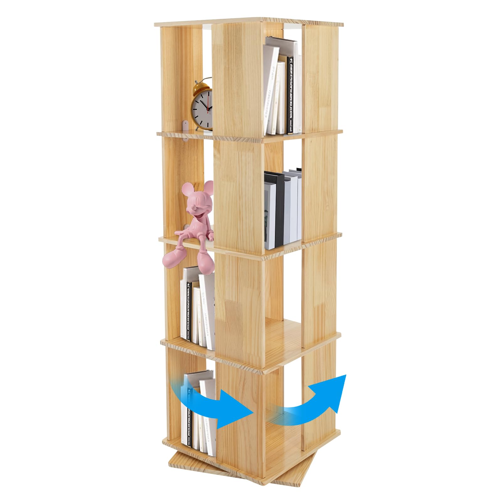 Estantería giratoria de 4 niveles, estantería giratoria de 360°, estantería para niños, estantería giratoria para niños, estantería para libros infantiles, 40 x 40 x 127 cm, para adultos, oficina,