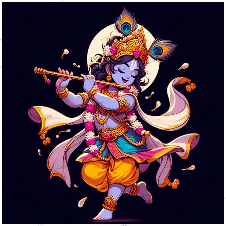 Image of Whattacraft! DIY Acrylic Paint by Number Kit for Adults Kids Beginner Number Painting Kit DIY Canvas Painting by Number Wall Decoration DIY Painting Kit for Adults | Krishna Color By Numbers (WAC-51)