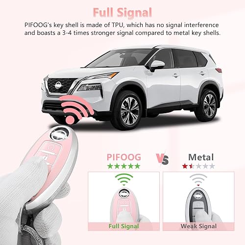 Miniatura 5 de PIFOOG Funda para llavero para Nissan de 5 botones rosa, funda protectora de llavero brillante para Altima Sentra, Rogue Pathfinder, Murano, Armada,