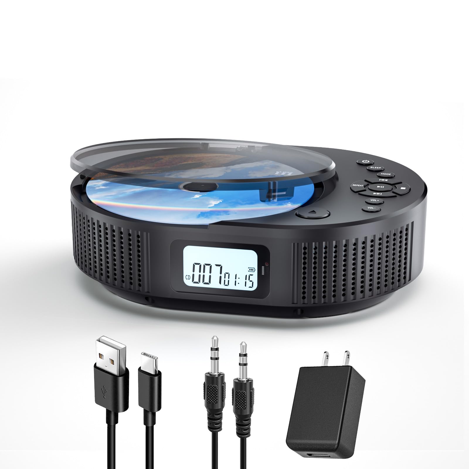 Portable CD Player，CD Player with Speaker Remote Control，Support FM Radio，Black