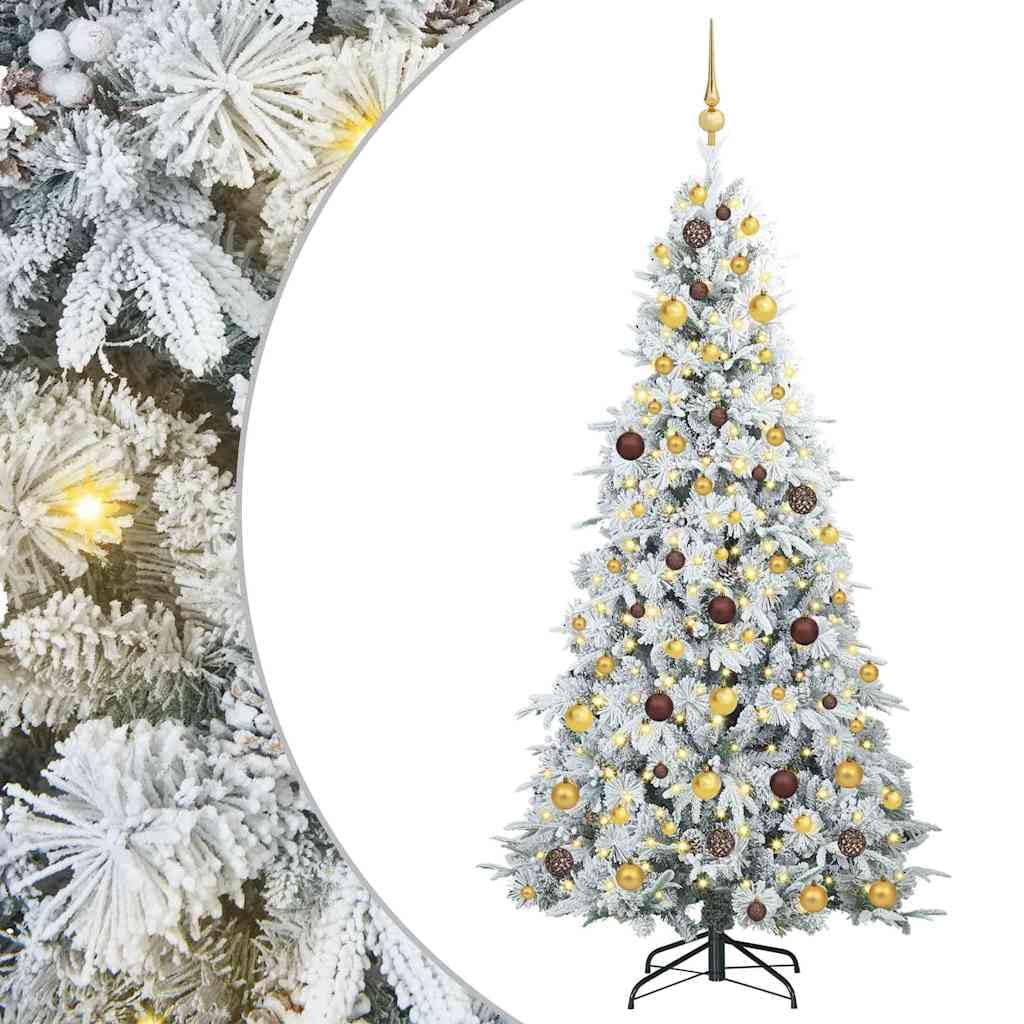 vidaXL Albero di Natale Artificiale con Rami Pieghevoli Bianco 210 cm, Albero di Natale a forma di cono, decorazione resistente, luci festive con stringa bianca calda