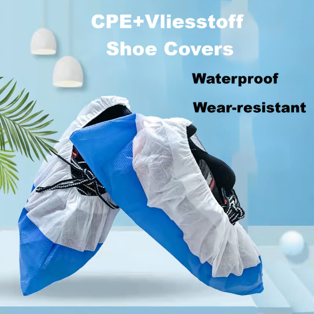 100 Pièces Couvre-chaussures, CPE+PP Couvre-chaussures Jetables, Couvre Chaussures, Surchaussures Jetables, Sur Chaussure, Antidérapants, Imperméables, Bleu