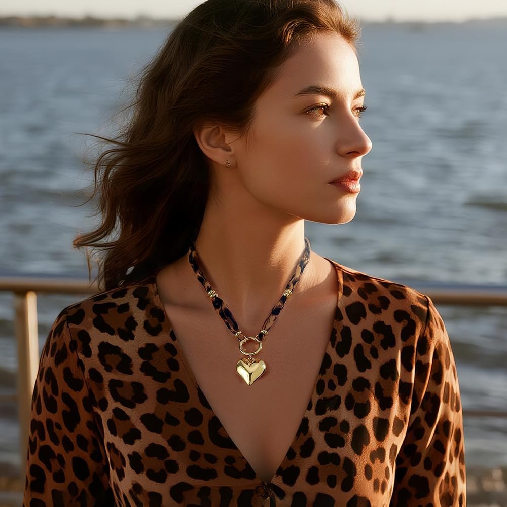 NIQIPOK Scarf Necklace with Charm Boho Bandana Necklace Layered Leopard Choker Necklaces Gold Starfish Pendant Necklaces Beach Holiday Jewelry for Women - Image 4