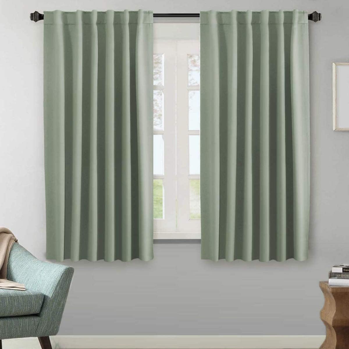 Tenger Home Curtains with Loops and Ruffle Tape, Blackout Curtain