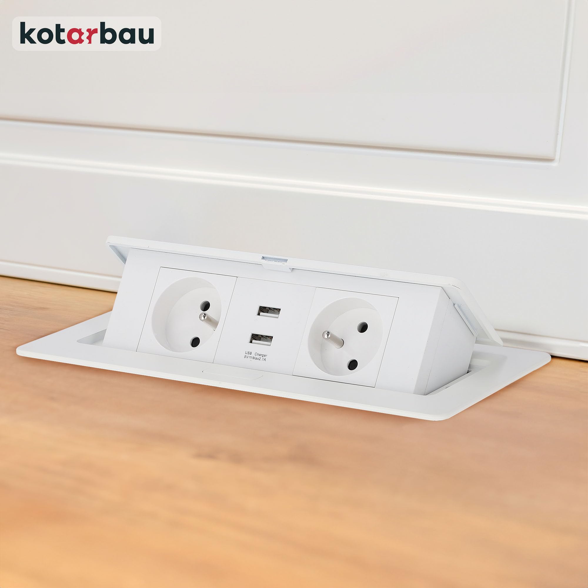 KOTARBAU® - Ciabatta elettrica a 2 prese, con porte USB, in alluminio, colore bianco