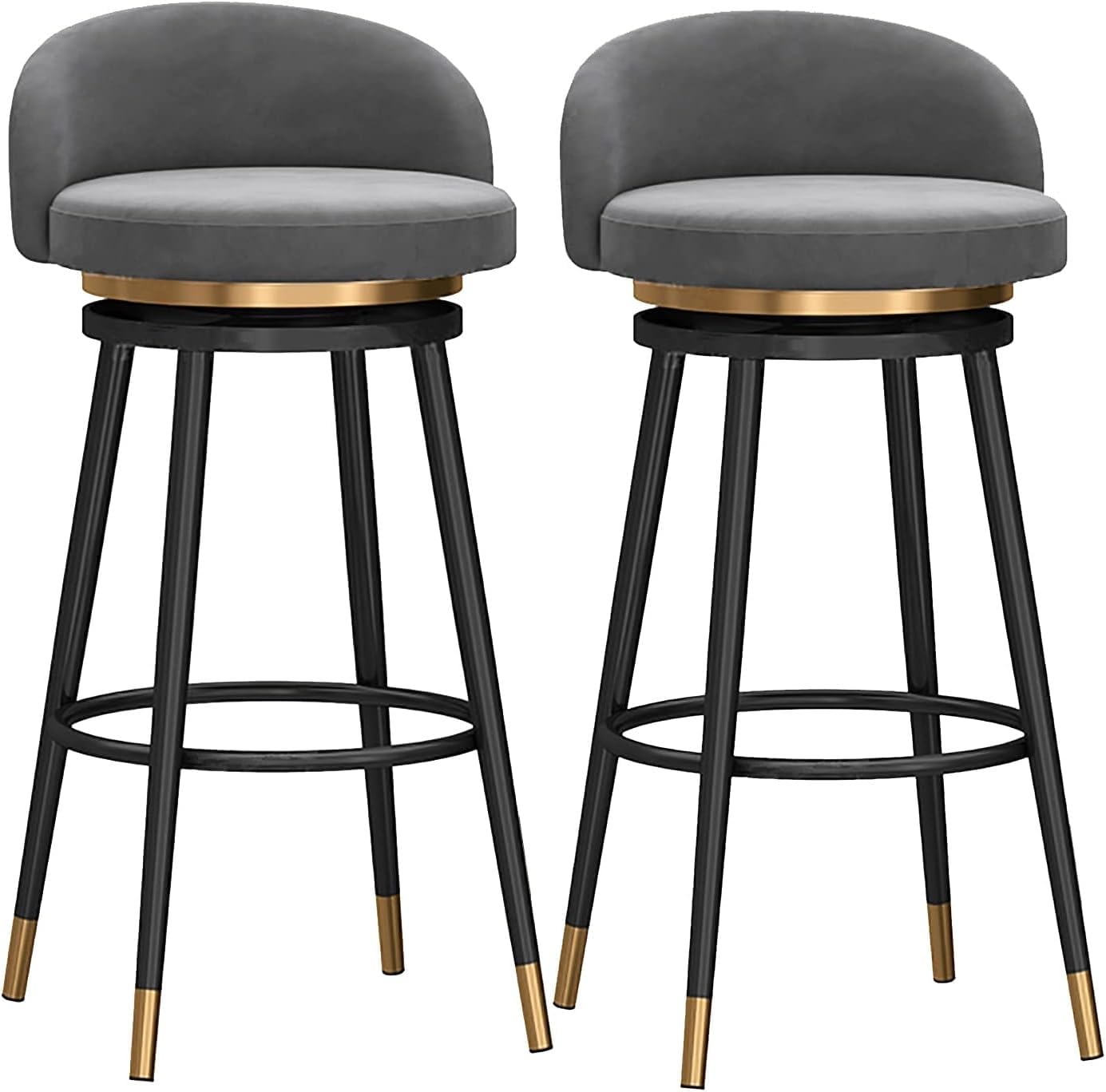 IUokLU Velvet Swivel Bar Stools with Footrest Breakfast Dining Stools for Kitchen Bar Counter Height Bar Stool with Green Seat 65cm(Grey-Seat H75cm)