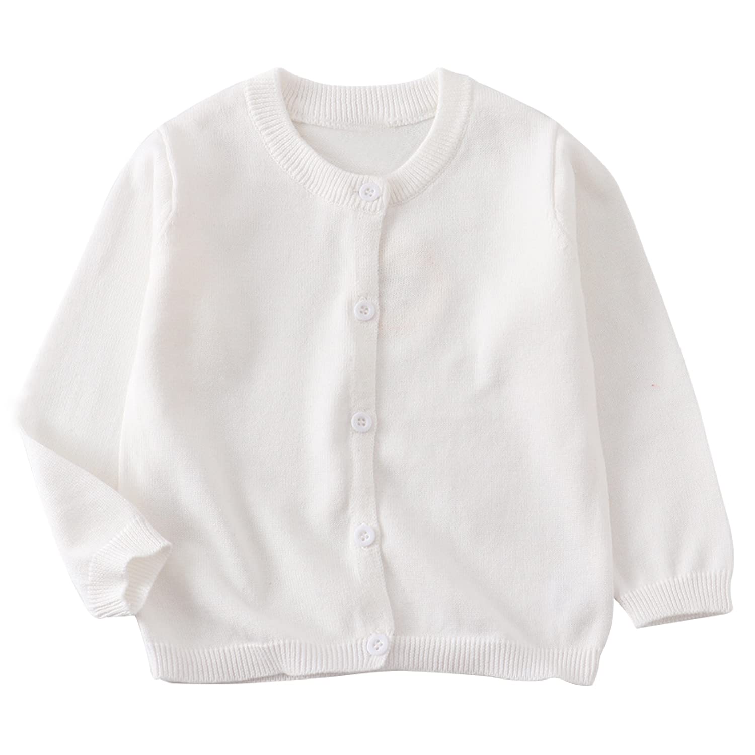 POBIDOBY Girl's Sweater Cotton Crew Knit Neck Long Sleeve Uniform，Cotton Cardigan Sweaters.