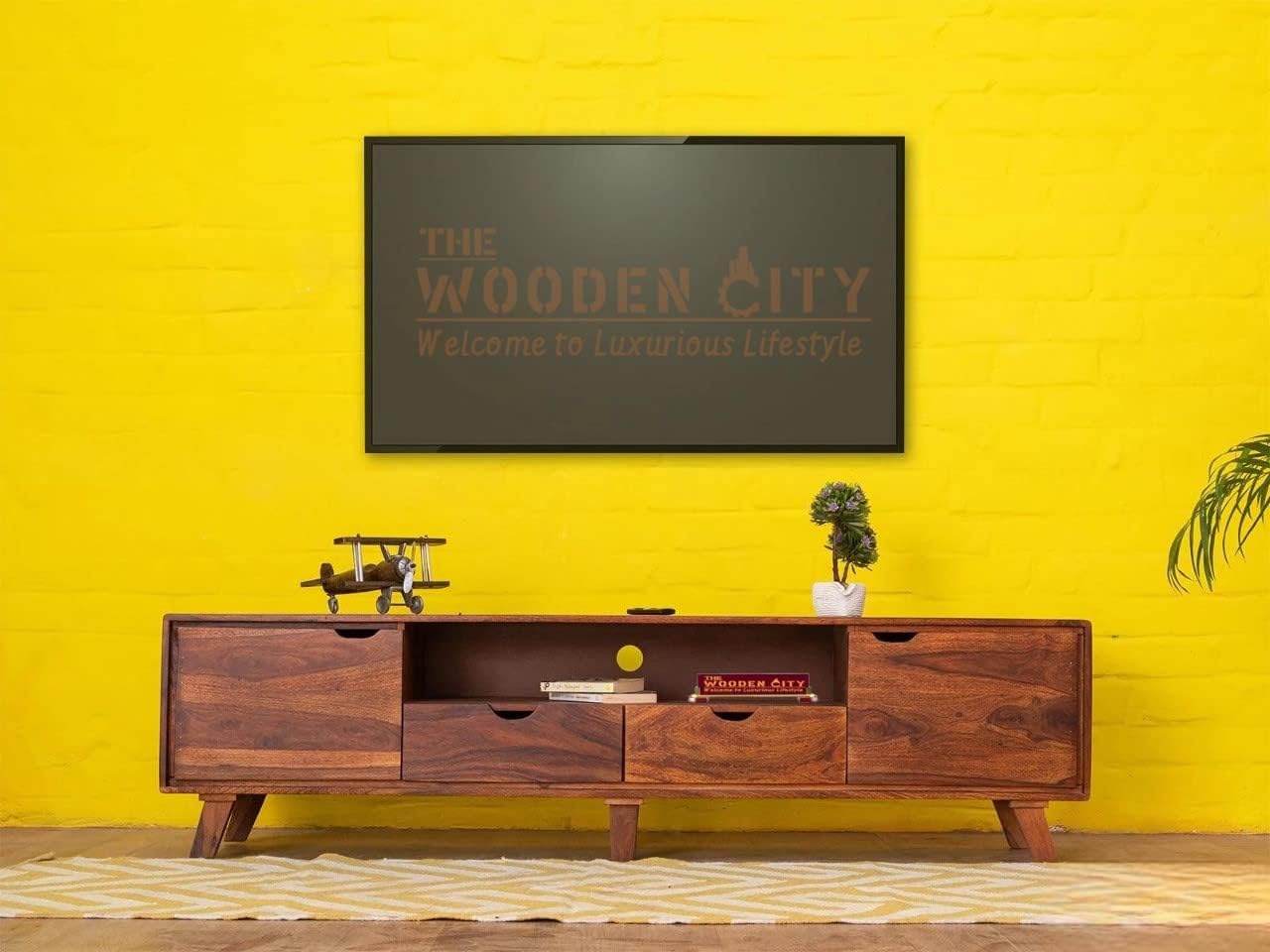 Solid Wood TV Entertainment Unit For Living Room & Bedroom Furniture (Finish Color - Natural Teak, Pre-Assembled)-image-31