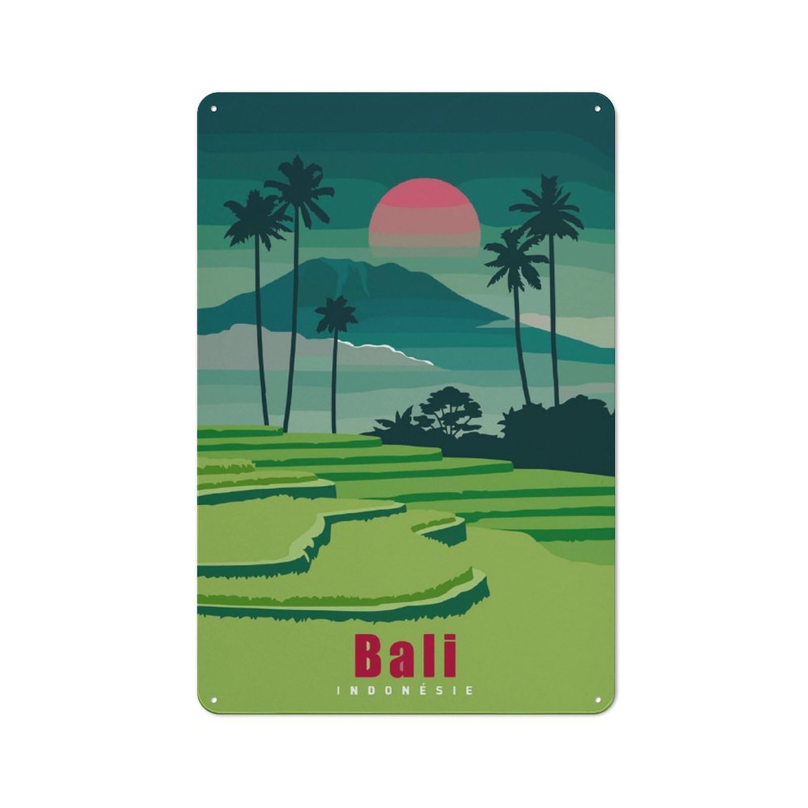 Junmoney Style-11 Modern Retro Decorative Metal Plaque 30X20cm Featuring Bali, Indonesia Travel, Loft Wall Plaque For Flat, Bar, Studio Or Gallery Wall