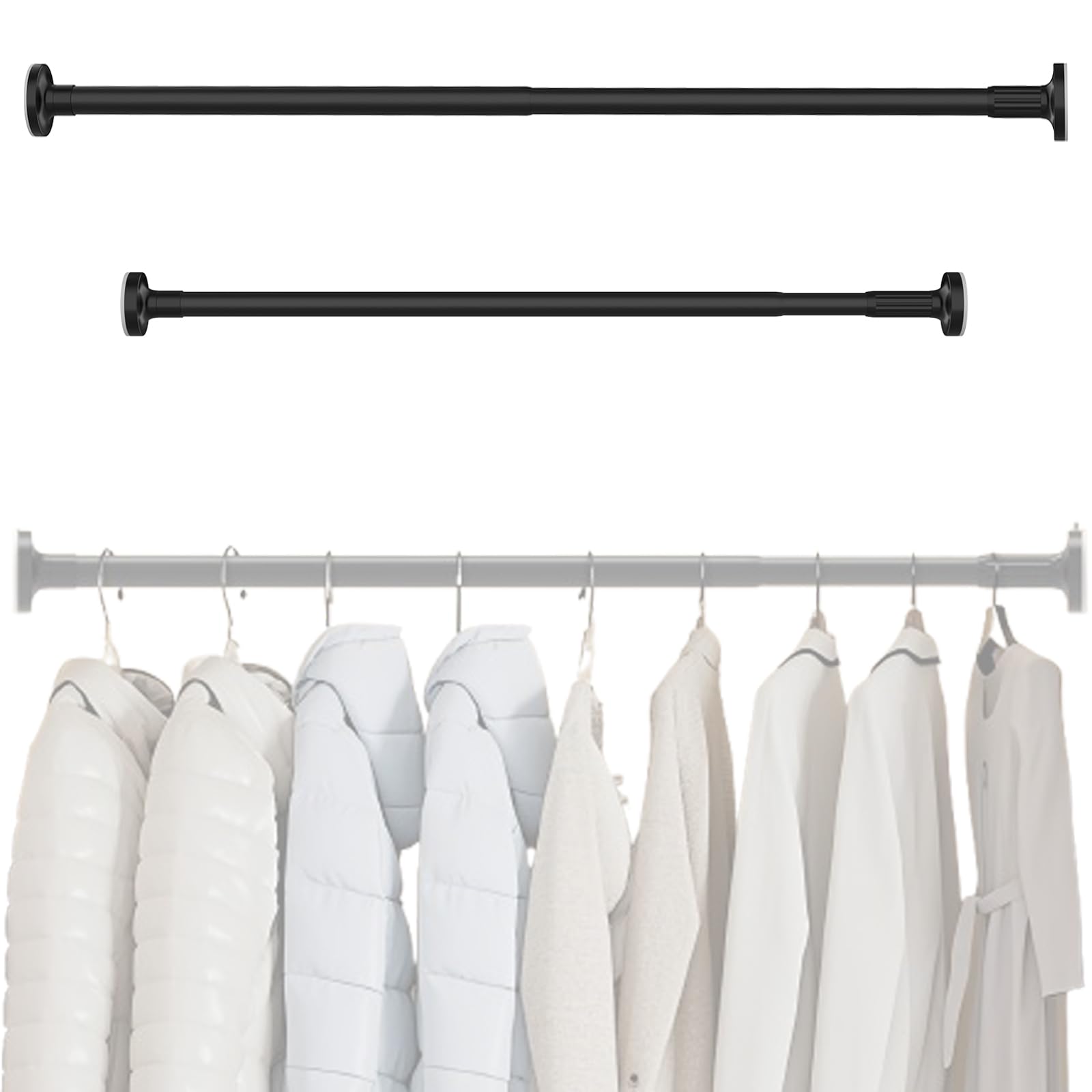 Extendable Adjustable Wardrobe Rail (70cm to 120cm), High-Strength Carbon Steel Tension Rods for Curtains Heavy Duty Clothes Rail Pole for Hanging Clothes, Wall Protection, No Drill Installation
