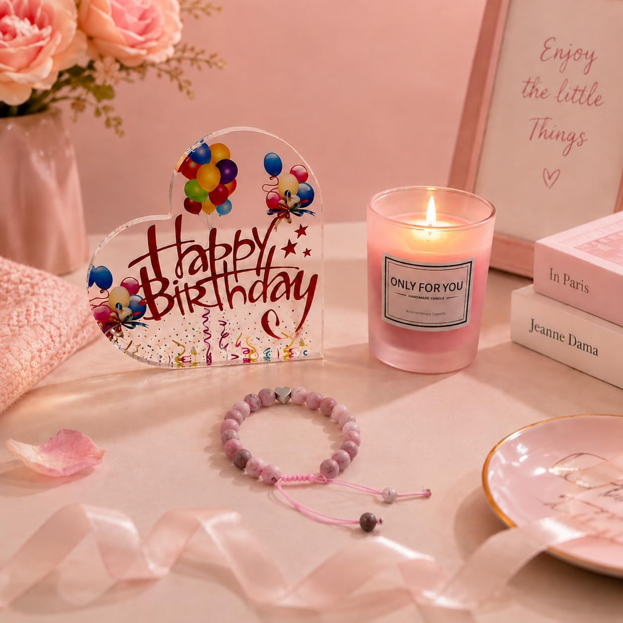 Birthday Gifts for Women, Self Care Gift Basket for Women (Pink)