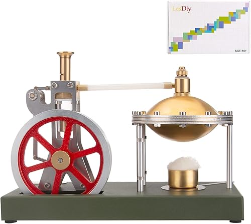 ENJOMOR Assemby - Modelo de motor de vapor vertical retro con caldera esférica (soporte adicional cargador), juguete de metal exquisito para