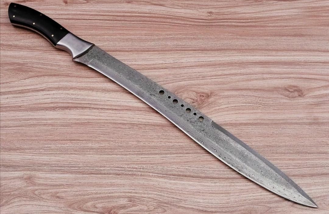 Empire - 30 Inch Long Handmade Damascus Steel Full Tang Hunting Sword with Sheath - Micarta Grip - Sharpe Edges - Hunting Sword - Hand Forged Falchion Sword - Best Gift for Him