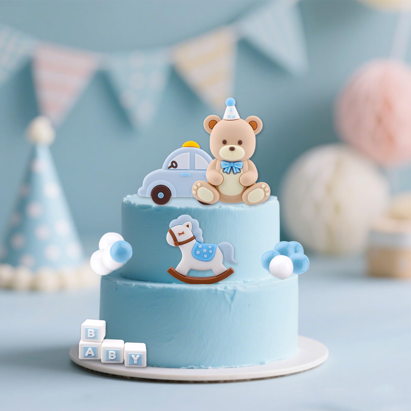 Baby Bear Cake Topper Junge - Blauer Bär Aus Polymer Clay Für Geburtstag