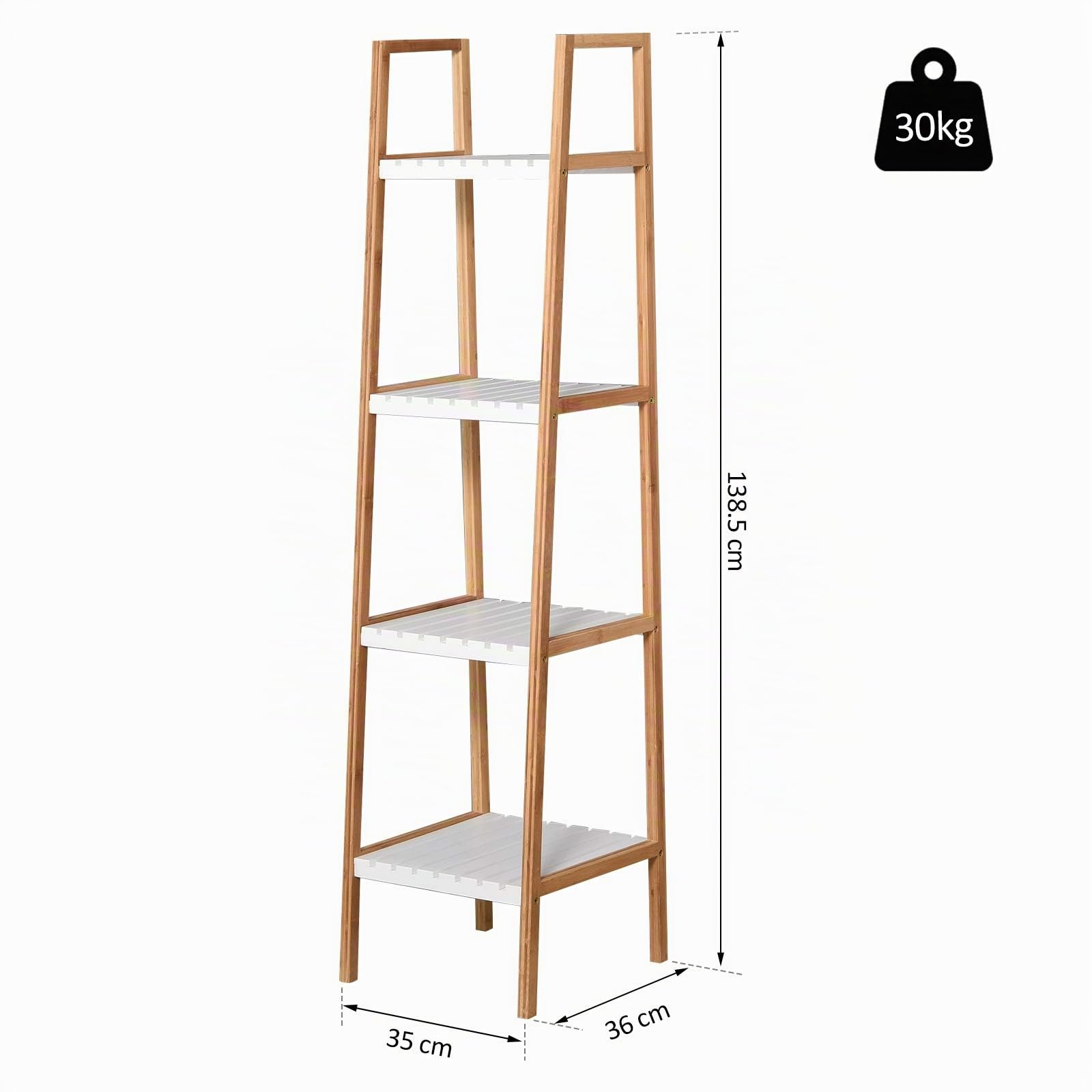 kleankin Estantería Escalera 4 Niveles 35x36x138,5 cm Blanco y Natural