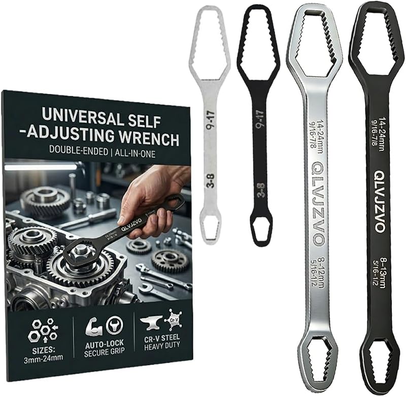 Kit de Chaves Ajustáveis Autotravantes QLVJZVO em Aço Cromo-Vanádio, 3 mm a 24 mm, Conjunto com 4 Peças