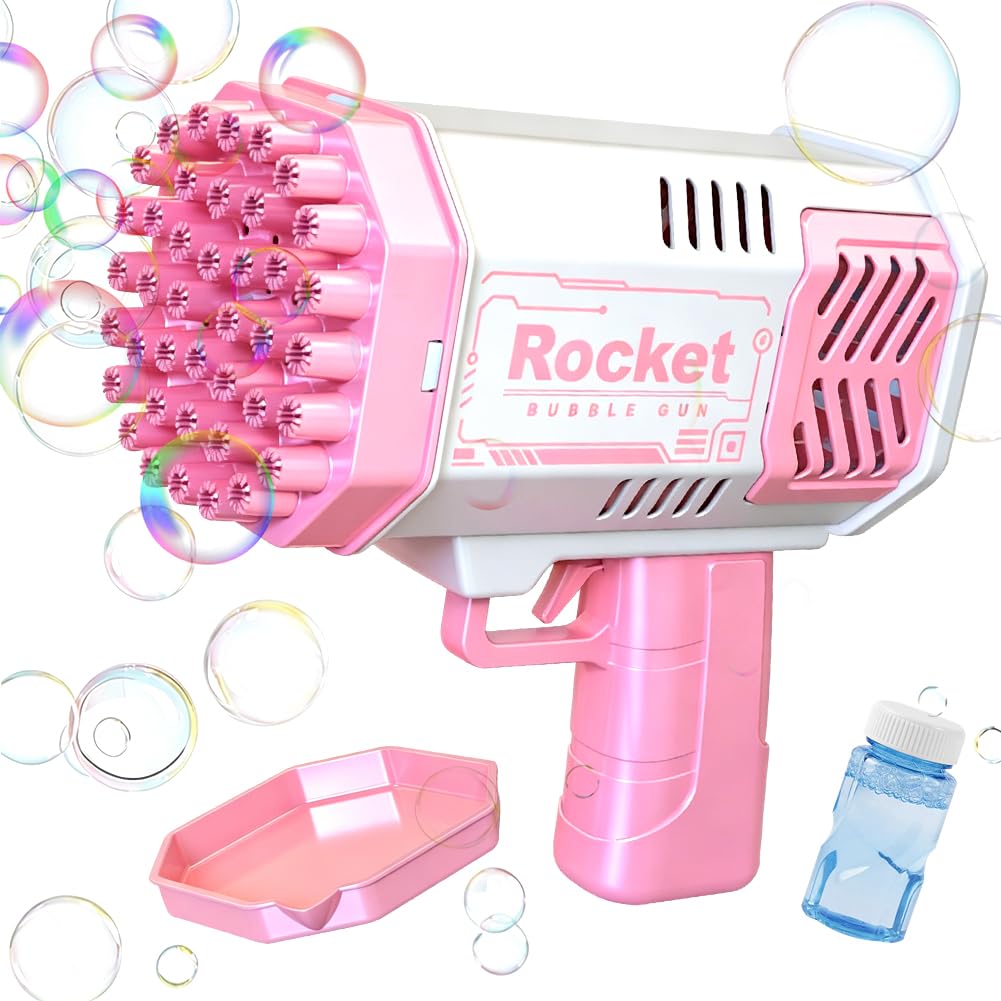 Bubble Machine, Bubble Maker, Bubble Gun for Kids, Rocket Bubble Gun Machine, Outdoor Garden Party Games Toys, Gift for Boys Girls （Pink） ﻿