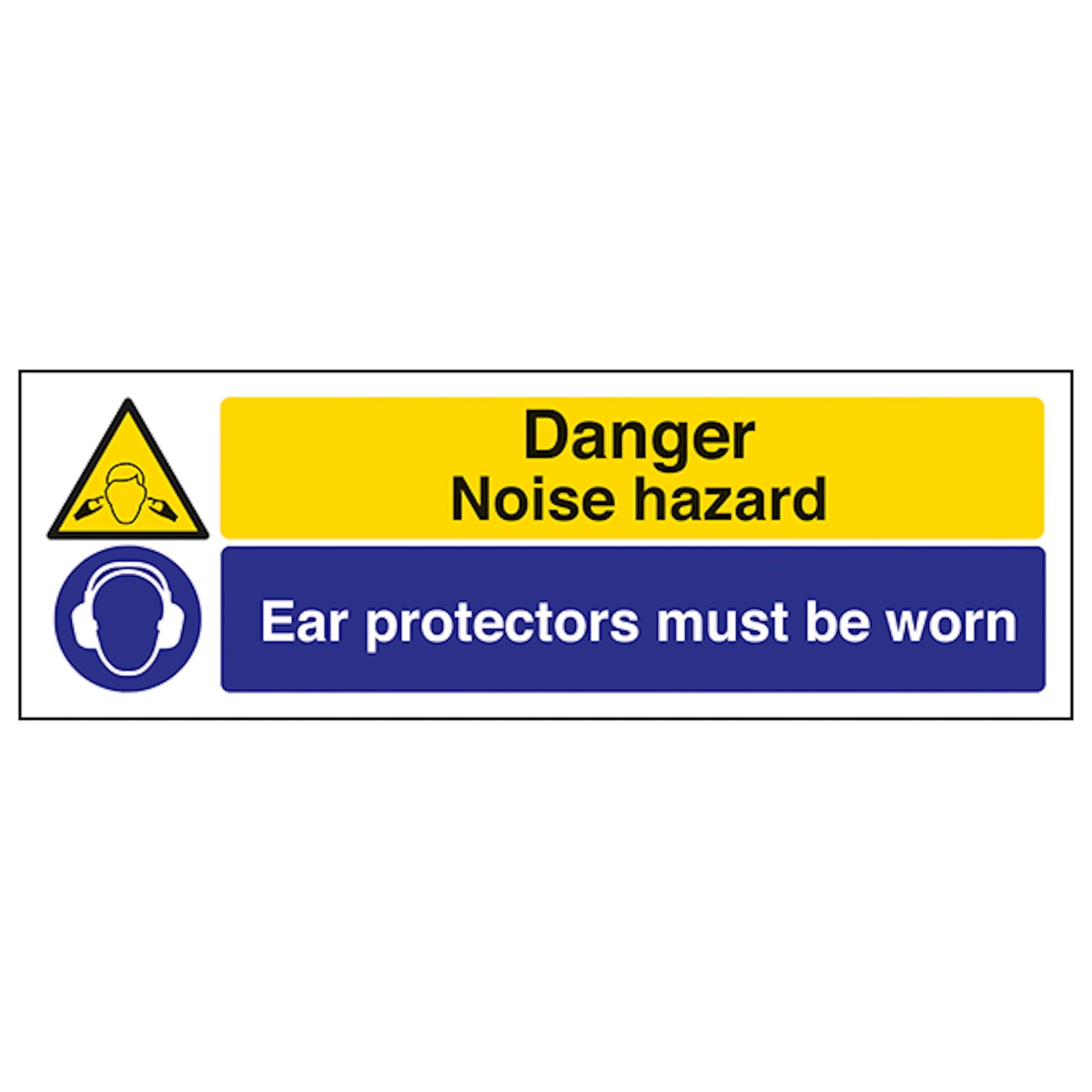 V Safety Danger Noise Hazard/Ear Protectors - Landscape 450 x 150 mm - 3mm Aluminium Composite Safety Sign