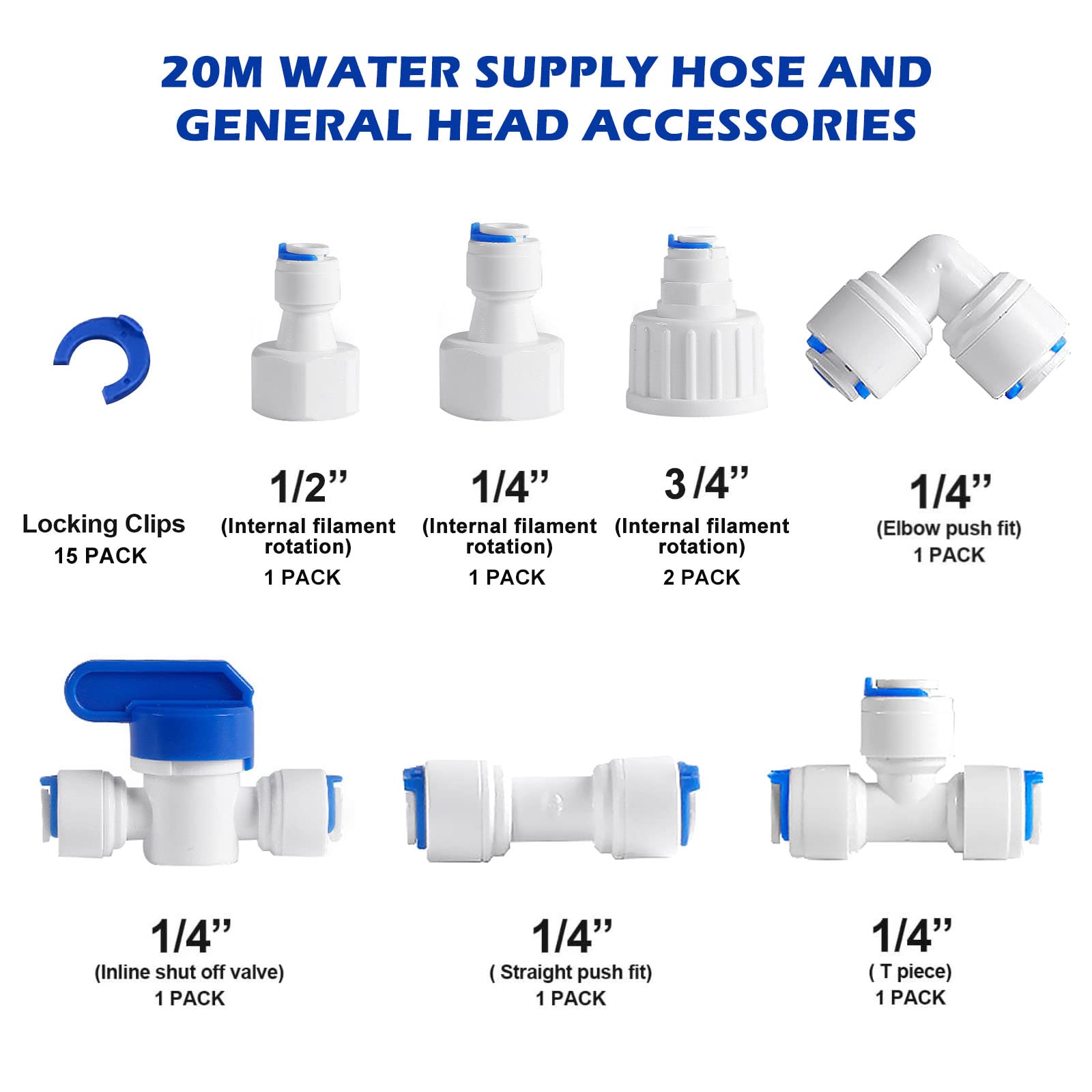 Vegena 20m Wasserzulaufleitung Universal Anschluss-Set Kühlschrankschlauch Wasseranschluß Wasserschlauch für Kühlschrank Side by Side 1/4 Zoll