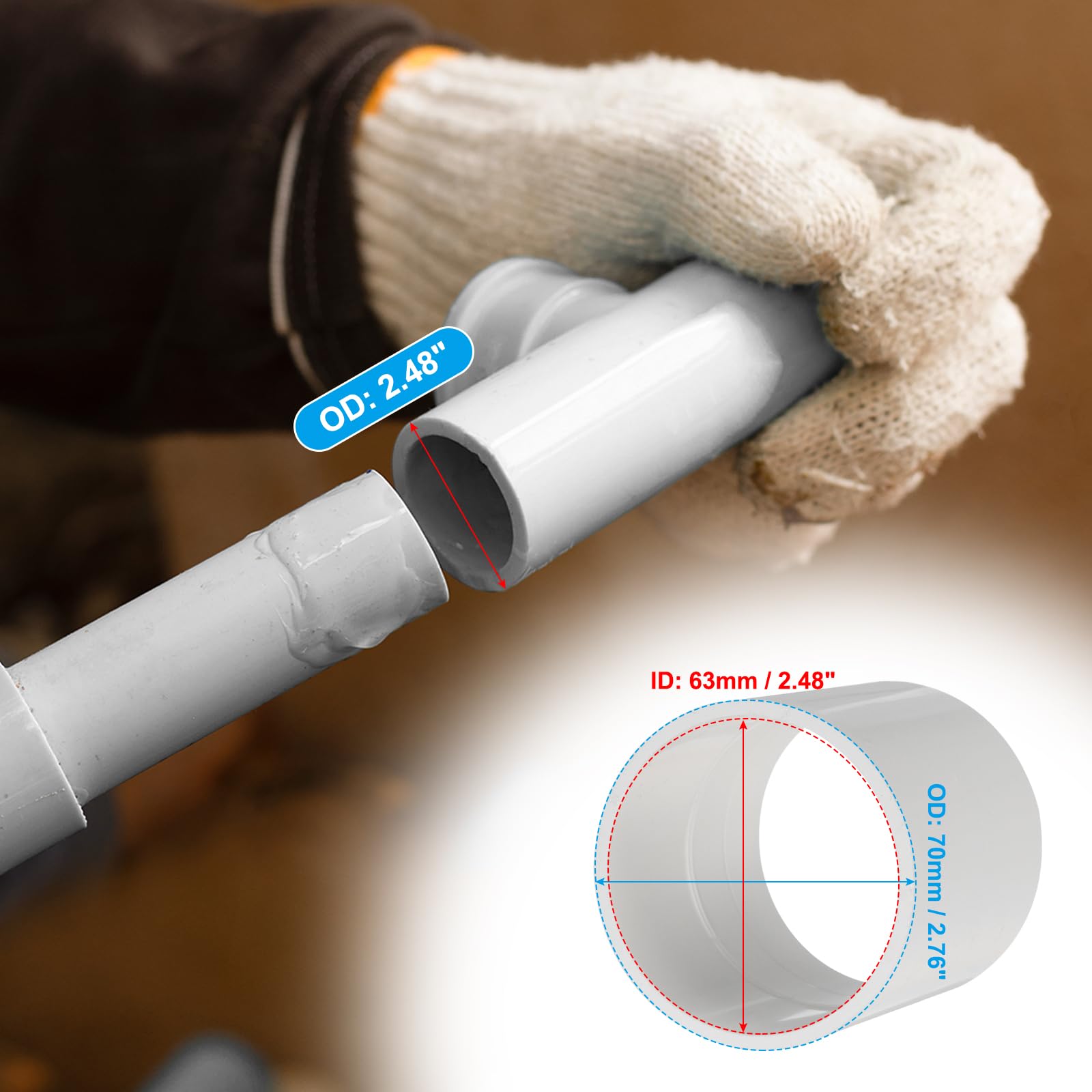 PATIKIL Adaptador Acoplamiento Tubería Recta PVC 2-1/2", 20 Piezas Conector Enchufe Tubería Recta para Uso en Sistemas Riego por Goteo Aspersión Industrial en el Hogar, Blanco