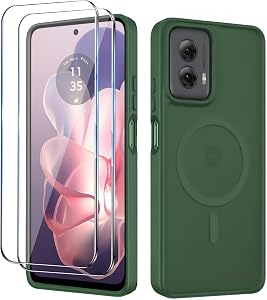 for Motorola Moto G Power 2024 Case,Magnetic Moto G Power 2024 Phone Case with Screen Protector X2 [Compatible with MagSafe], Translucent Matte Shockproof Cover for Moto G Power 5G 2024-Green