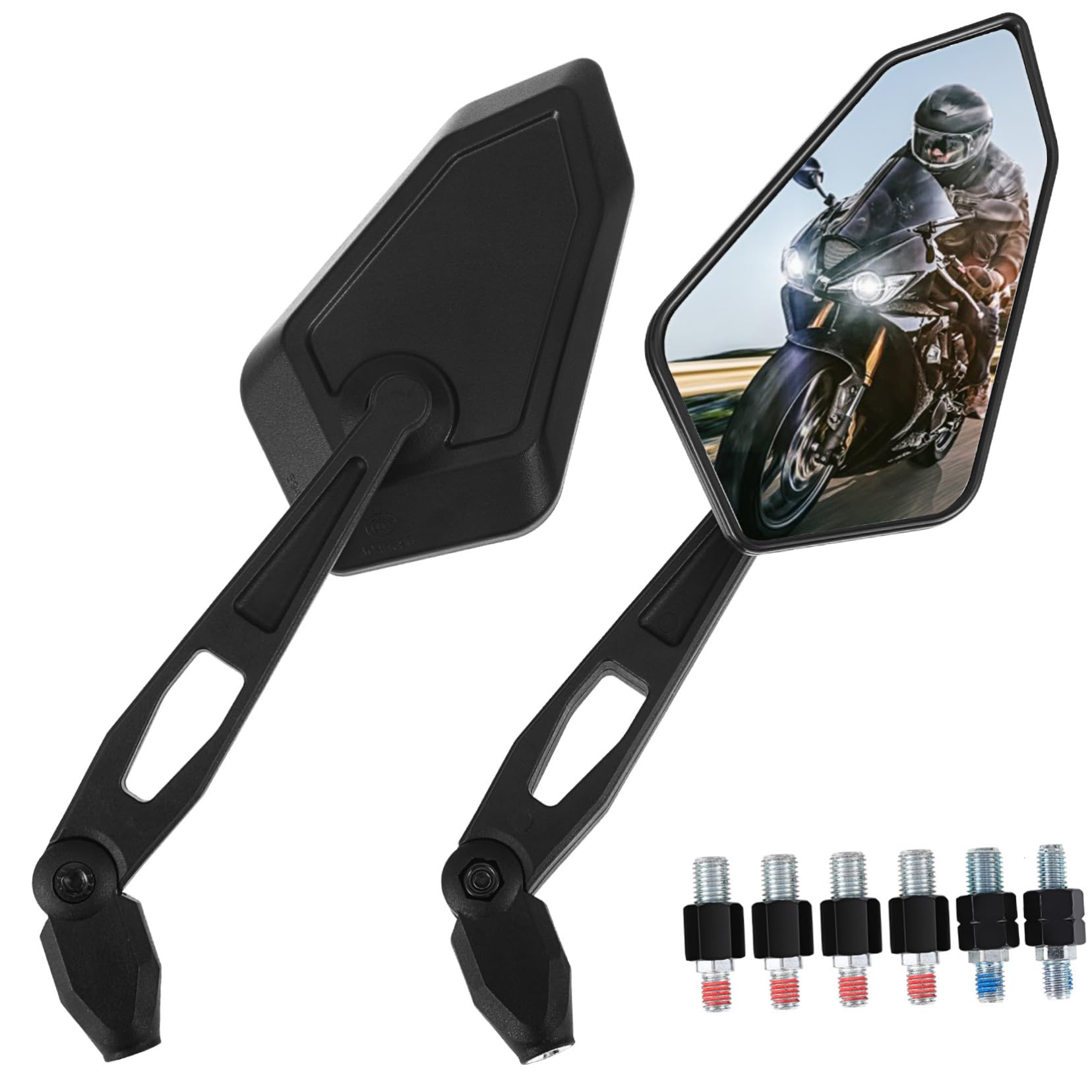 Specchietti Retrovisori Moto Poligonali Neri, 1 Paio | Montaggio su Manubrio, Design Rotante, Pp e Nylon per Uso Duraturo, Installazione Semplice