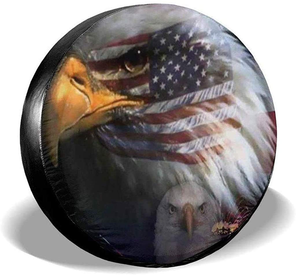 PassionLove Spare Tire Cover for RV Jeep Wrangler Trailer Campers 14 15 16 17 Inch Wheel Water-Proof Dust-Proof Sun Protection American Flag Eagle (American Flag Eagle, 17'' for Diameter 31''-33'')