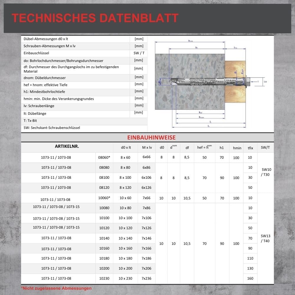 BATIFIX Allzweck Rahmendübel, Langschaftsdübel, Senkkopf 10x120 mm, 10 Stück | Senkkopf Schraube, Edelstahl A4, ETA Zulassung, Fensterrahmendübel