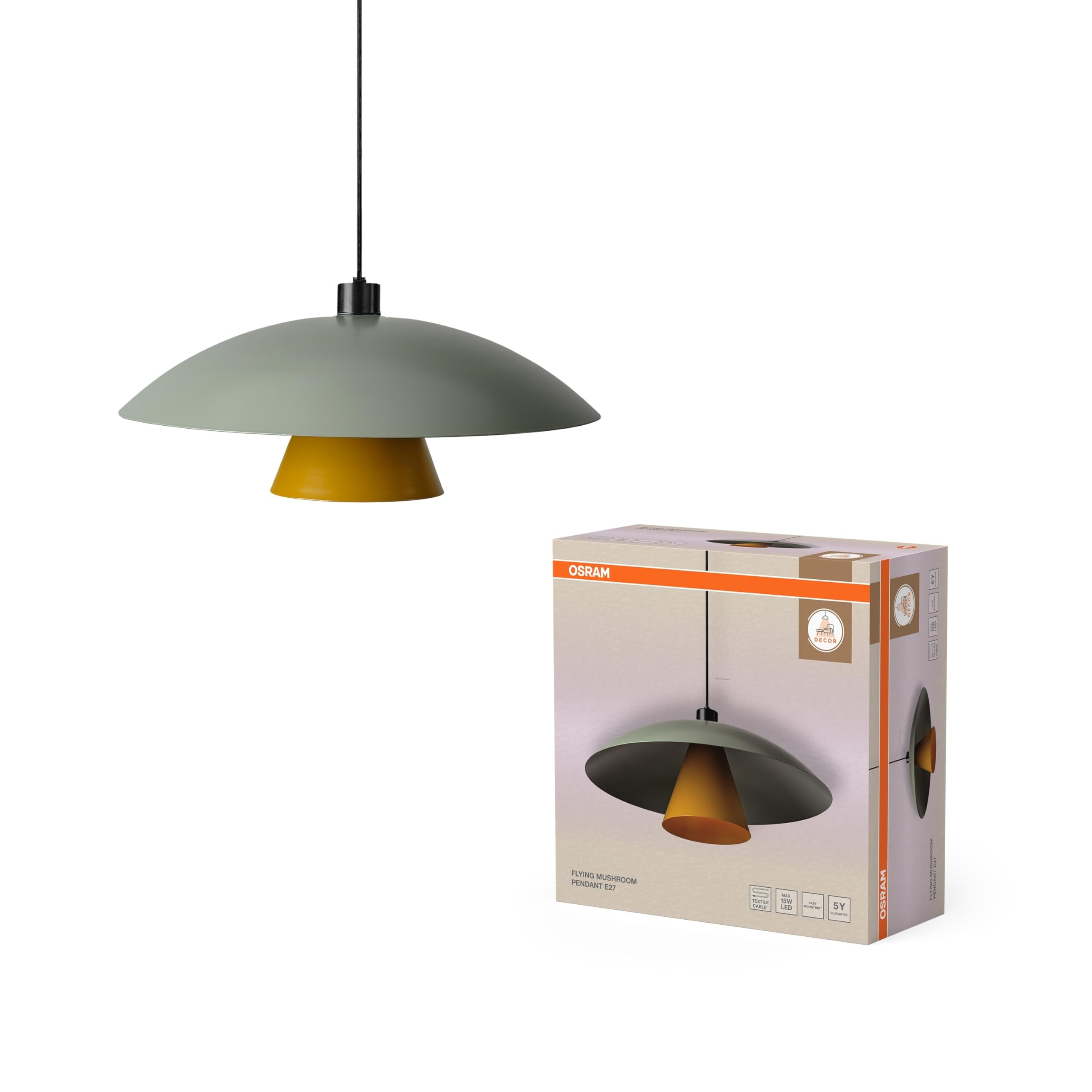 Osram Suspension DECOR Champignon Volant E27 Vert/Jaune 500mm, lampe