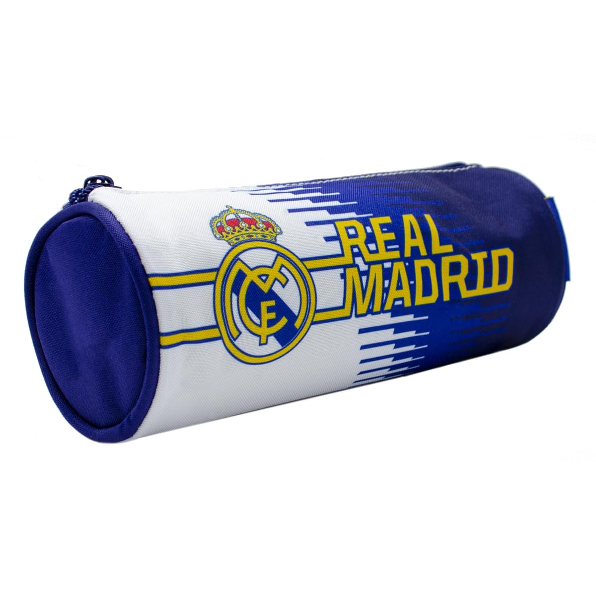 ms móvil shop Portatodo Real Madrid Estuche 22x8cm Cilíndrico Escolar para Niños o para La Universidad Escudo Real Madrid Color Azul y Blanco | Producto Oficial