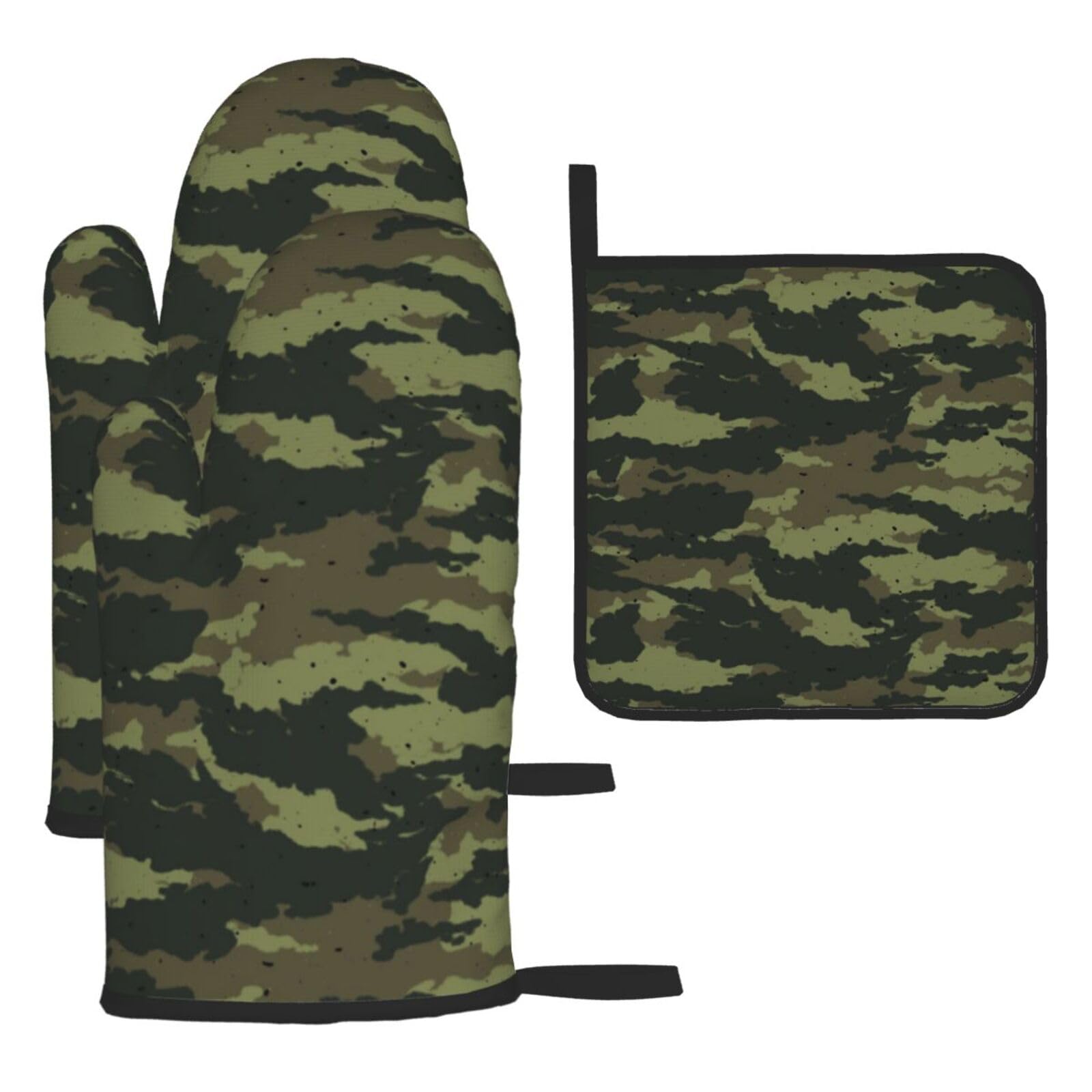 Camouflage Print Oven Set Kitchen Gloves Baking Grilling Microwaving Cooking Gift Everyday Holiday