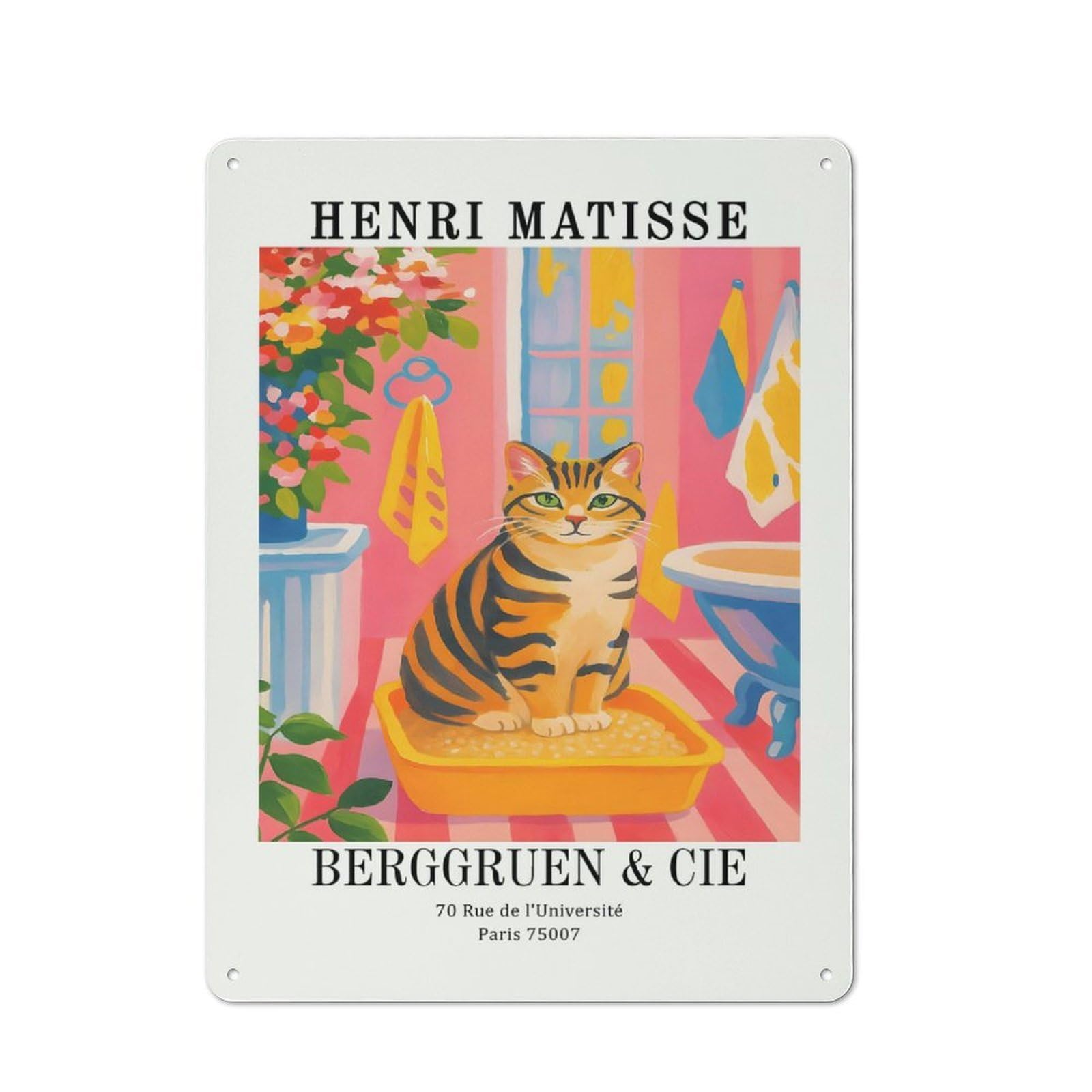 Outdoor Room Shed Metal Sign 40x30cm Featuring Henri Matisse Cat Art Print, Utility Space Decor for Patio Bar, Workshop, Shed Or Kitchen