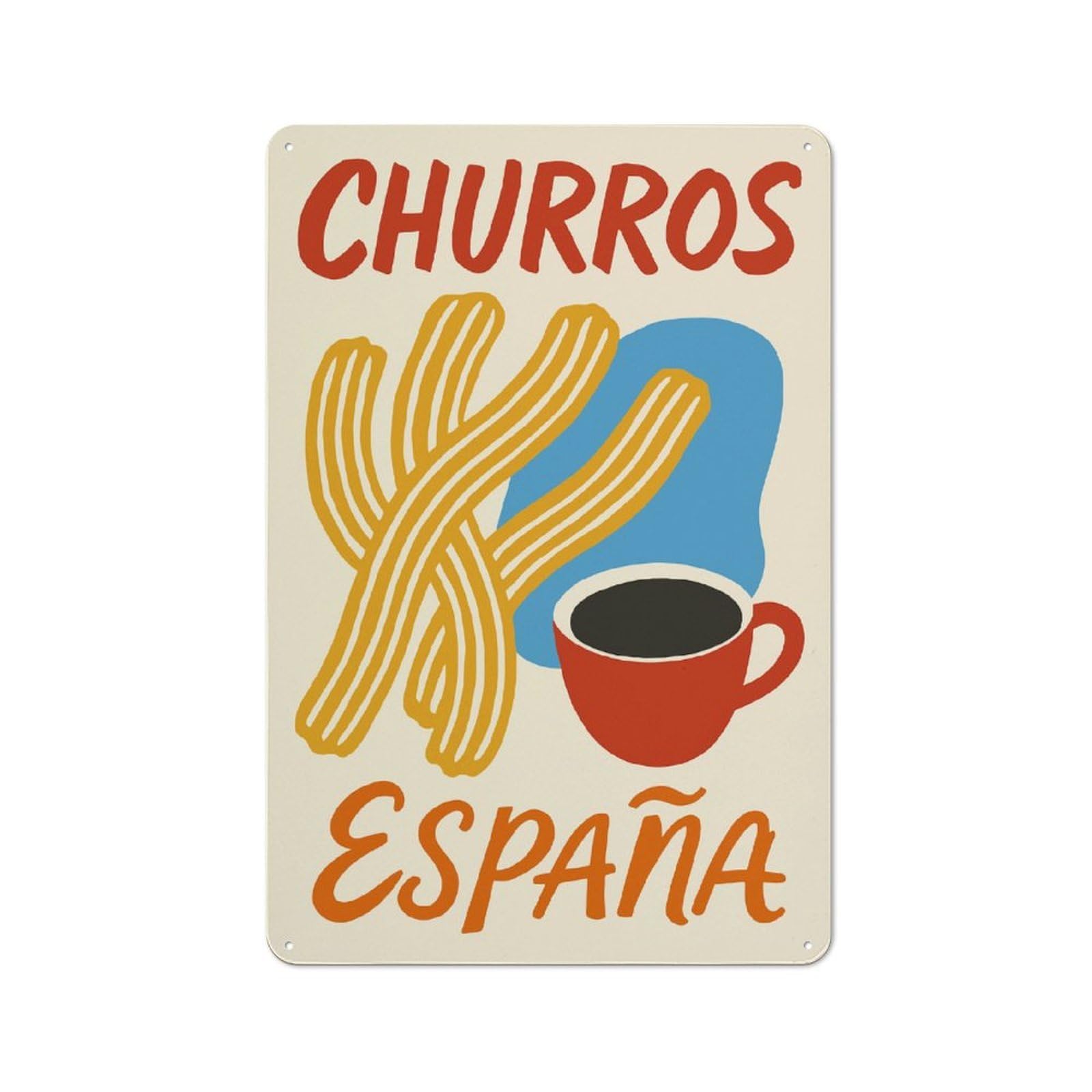 Churros España Workshop Style Metal Wall Decor 30x20cm, Garage Metal Sign for Workshop, Basement, Shed Or Games Room