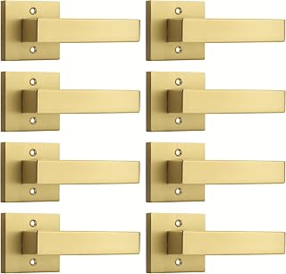 Probrico 8 Pack Gold Dummy Door Handles,Modern Closet Door Levers,Heavy Duty Interior Non-Turning Handle Reversible for Right & Left Handed Side