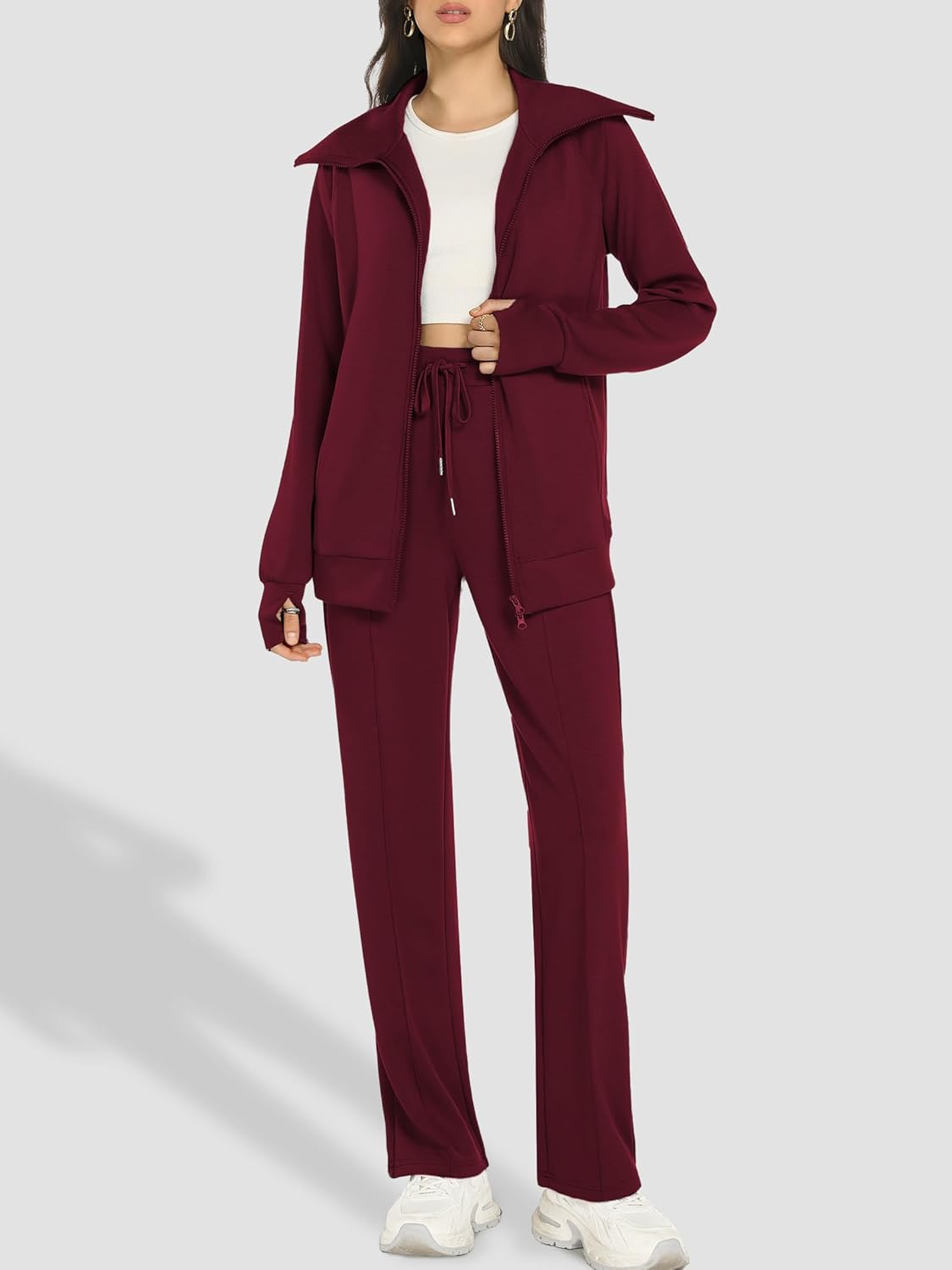 Casly Lamiit Lounge Sets for Women 2026 Spring Sweatsuit Long Sleeve Zip Up Travel Outfit Wide Leg Sweatpant Tracksuit - Image 3