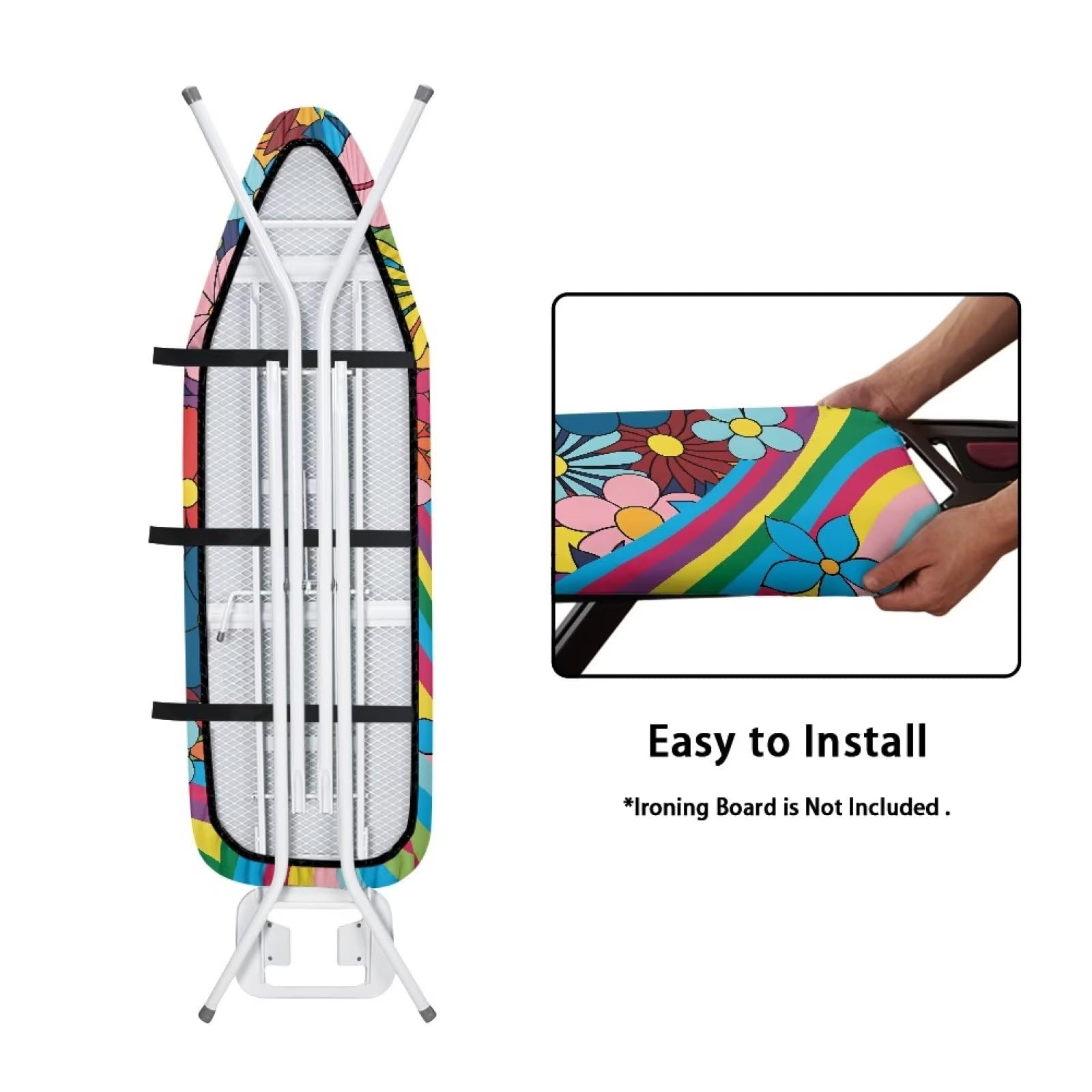 ZDCUSTOM Funda para tabla de planchar con estampado floral de margaritas abstractas para mujeres y niñas, 15 x 54 pulgadas, tamaño estándar, acolchado grueso con borde elástico, decoración duradera
