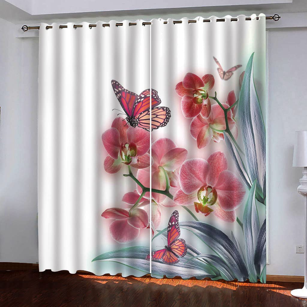 Rideaux occultants blancs à motifs fleurs avec œillets 132x225 cm isolants thermiques